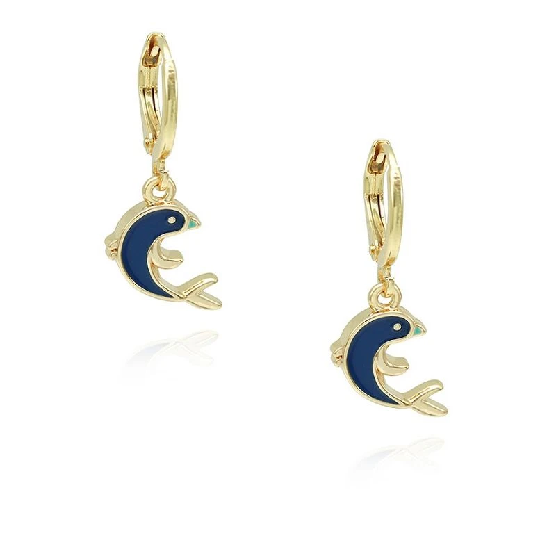 Blue Dolphin Enamel Earring