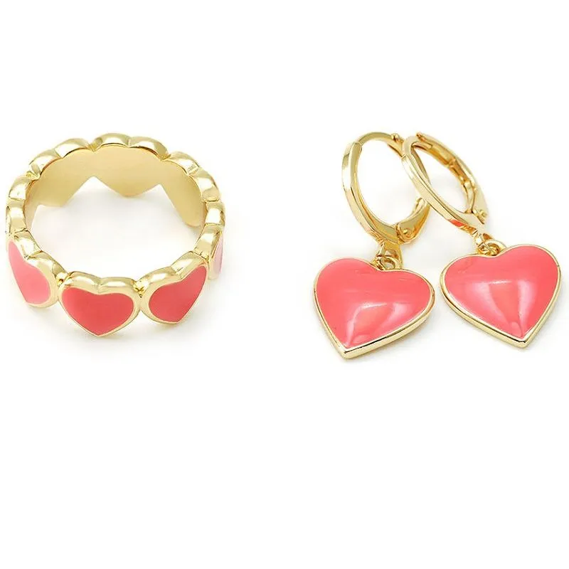 Set di gioielli con cuore in smalto corallo