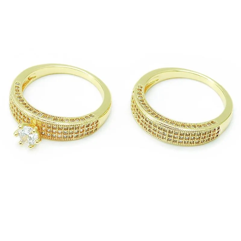 Set unico di anelli da sposa placcati in oro