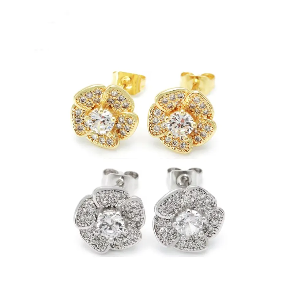 Orecchini floreali vintage placcati in oro e rodio